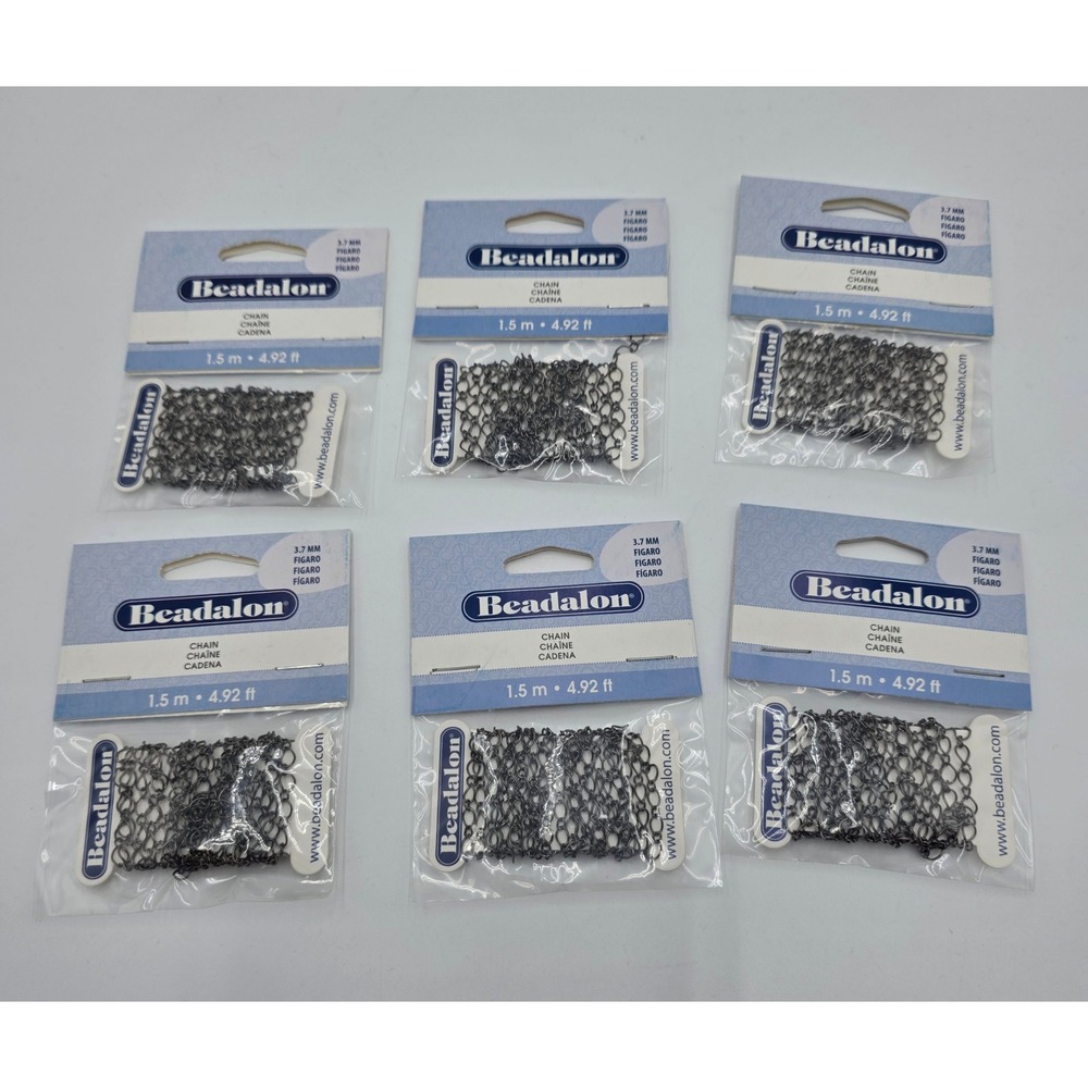 Beadalon 3.7mm Hematite Figaro Chain Jewelry Making Supply 6 Pack 4.92ft